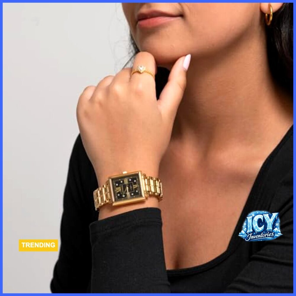 Small Square Face Women's Watch with Genuine Crystals, Japanese Quartz, - Picture 3 of 7